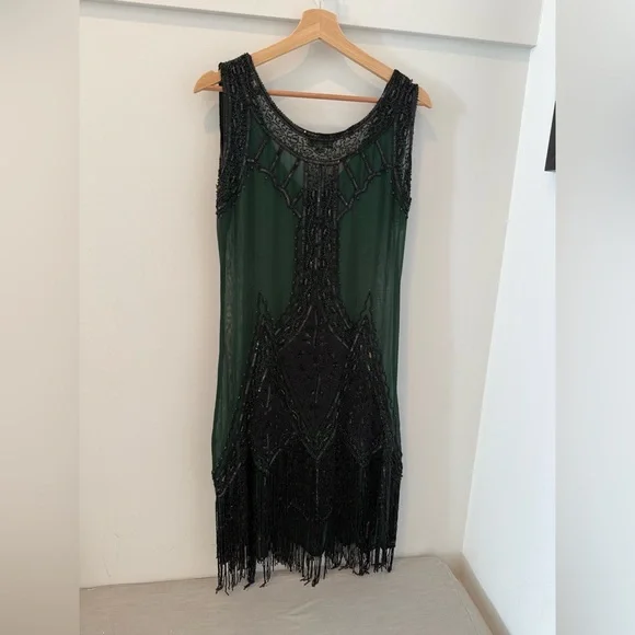 Unique Vintage Green and Black Mini Dress - Picture 4 of 5